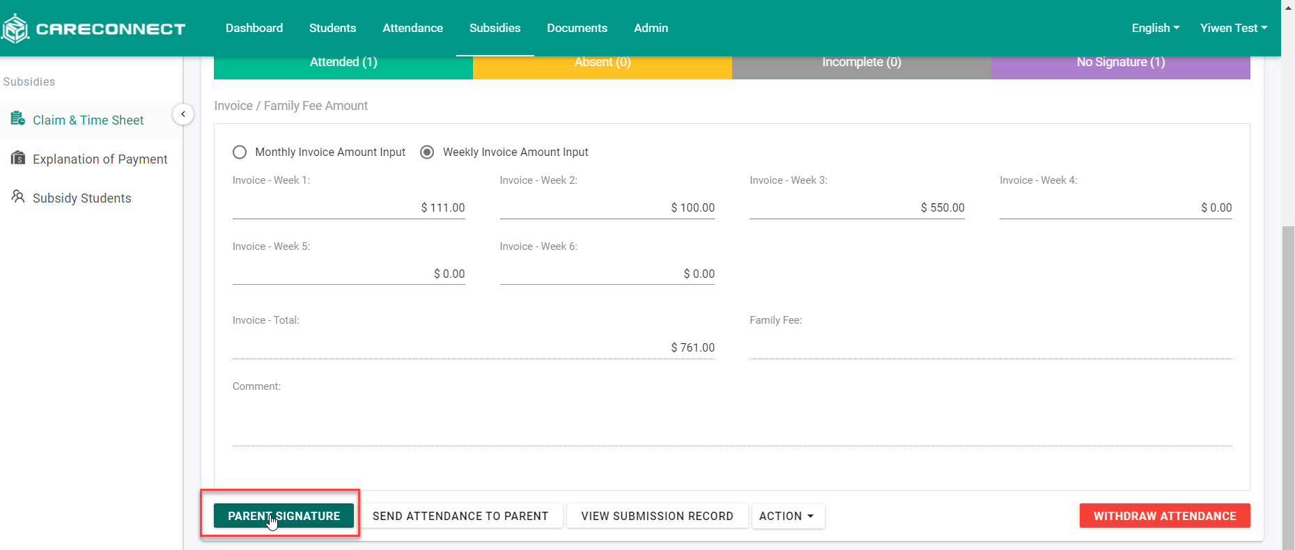 CareConnect Web - Subsidy Attendance and Submission / Atendencia y ...